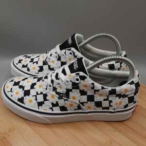 Vans Shoes Women 7 Black White Checkerboard Daisy Floral Era Sneakers Flaw